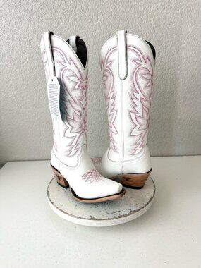 Lane SMOKESHOW Hot Pink White Cowboy Boots Western Cowgirl Tall Snip Toe Size 6